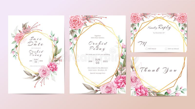 Mooi de kaartenmalplaatje van de huwelijksuitnodiging van waterverfbloemen