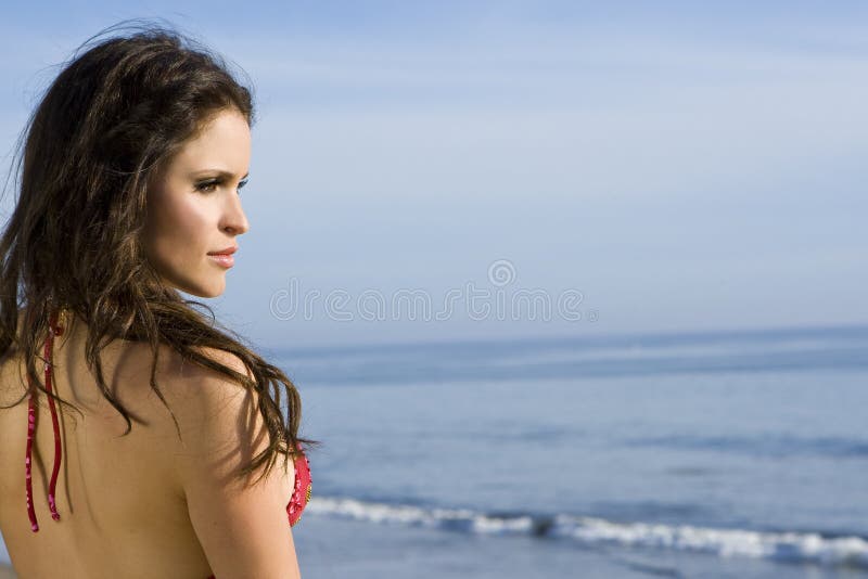 Mooi brunette bikini model stock fotografie