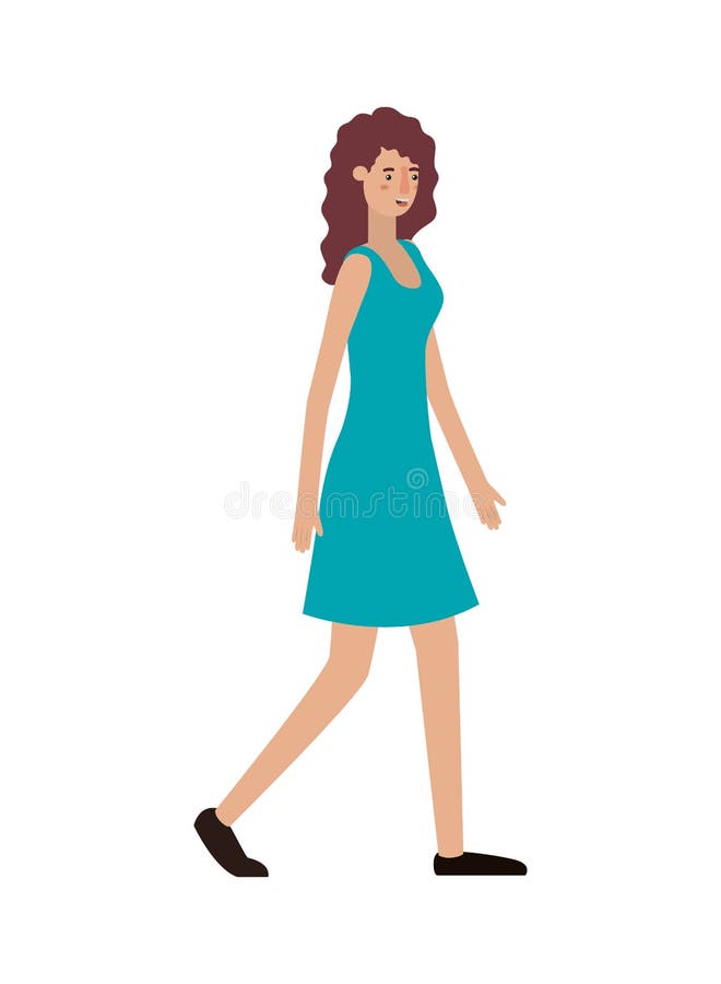 Mooie en jonge vrouw, wandelend personage vector illustratie