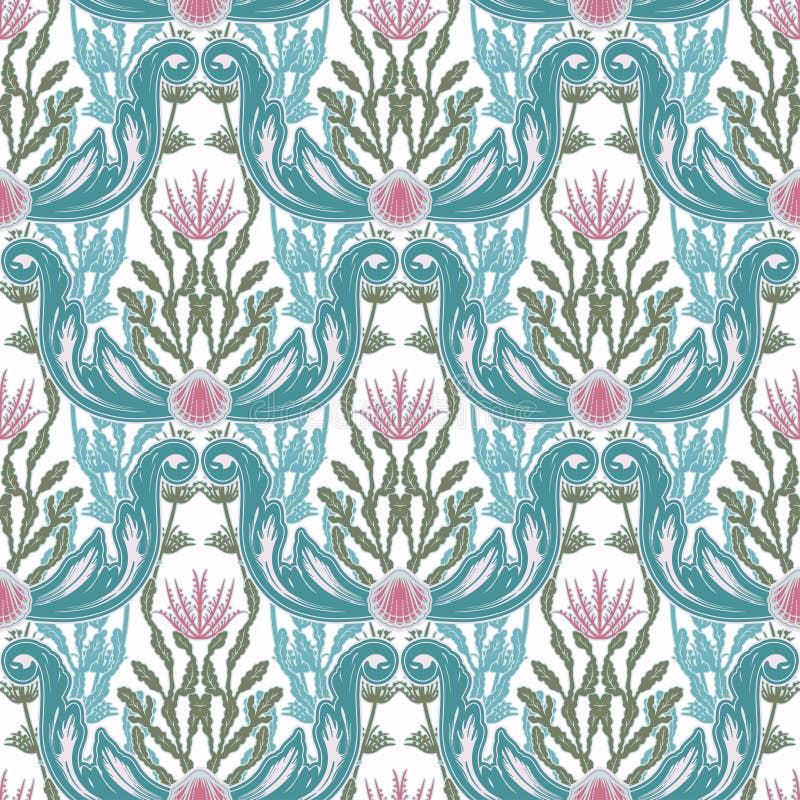 Mooi naadloos patroon met overzeese installaties Zeevaartstijlpatroon Vectortextuur voor behang, textiel, stof stock illustratie Mooi naadloos patroon met overzeese installaties Zeevaartstijlpatroon Vectortextuur voor behang, textiel, stof stock illustratie