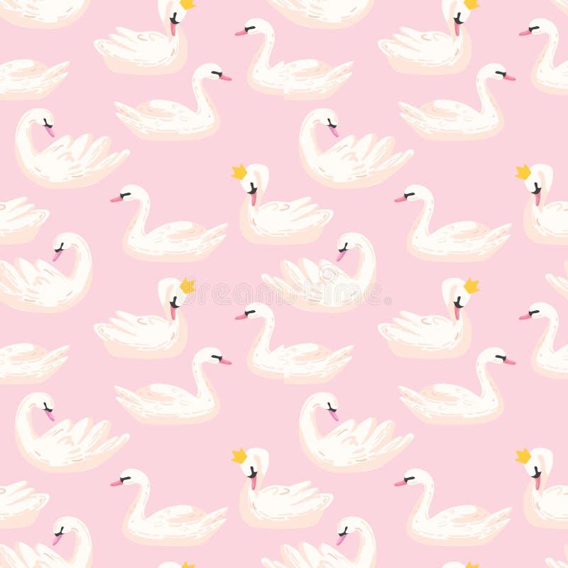 Mooi Naadloos Patroon met witte Zwanen in kronen, gebruik voor Babyachtergrond, Textieldrukken, Dekking, Behang vector illustratie Mooi Naadloos Patroon met witte Zwanen in kronen, gebruik voor Babyachtergrond, Textieldrukken, Dekking, Behang vector illustratie