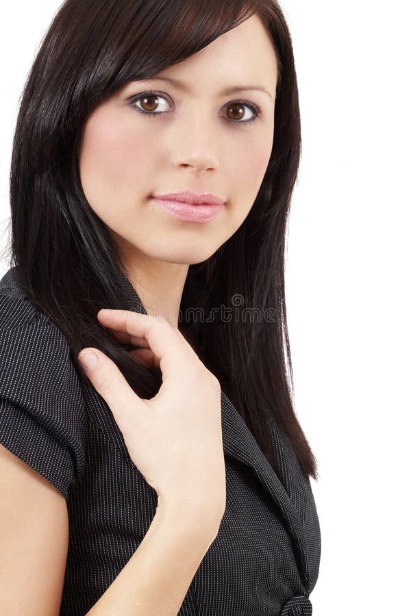 Mooie brunette zakvrouw royalty-vrije stock foto
