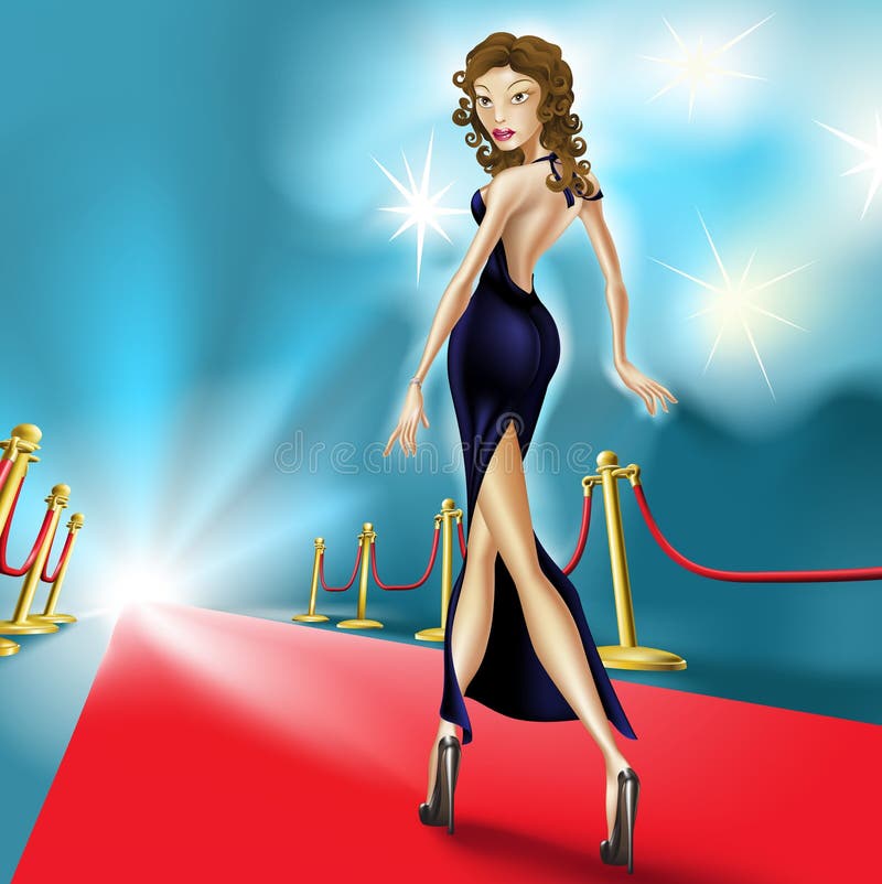 Mooie elegante vrouw op het rode tapijt royalty-vrije illustratie Mooie elegante vrouw op het rode tapijt royalty-vrije illustratie