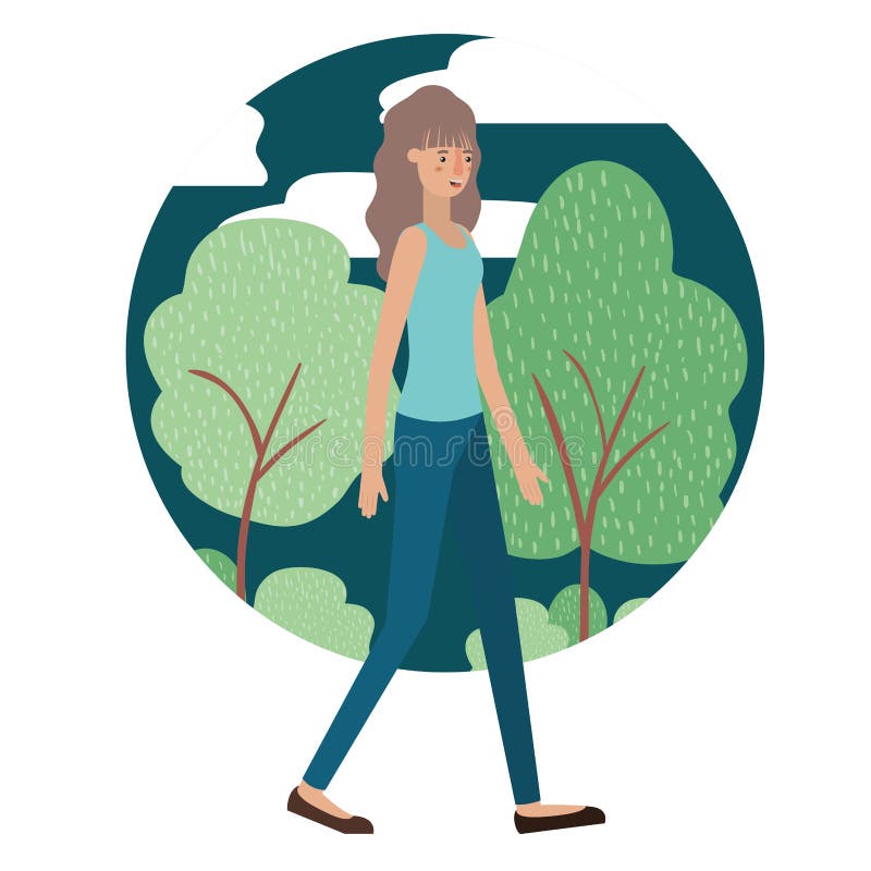 Mooie en jonge vrouw die op park lopen stock illustratie