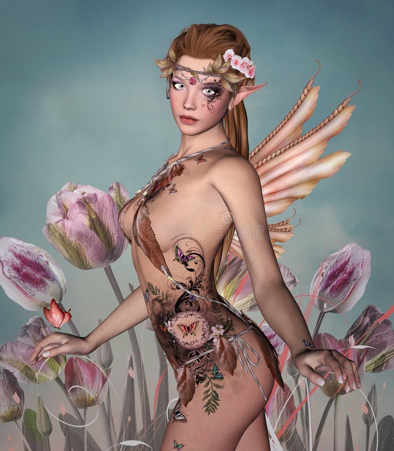Mooie fee met tulpen royalty-vrije illustratie Mooie fee met tulpen royalty-vrije illustratie