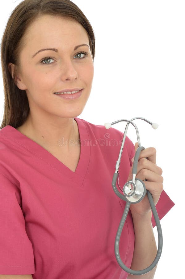 Mooie Jonge Vrouwelijke Arts Holding Her Stethoscope royalty-vrije stock afbeeldingen Mooie Jonge Vrouwelijke Arts Holding Her Stethoscope royalty-vrije stock afbeeldingen
