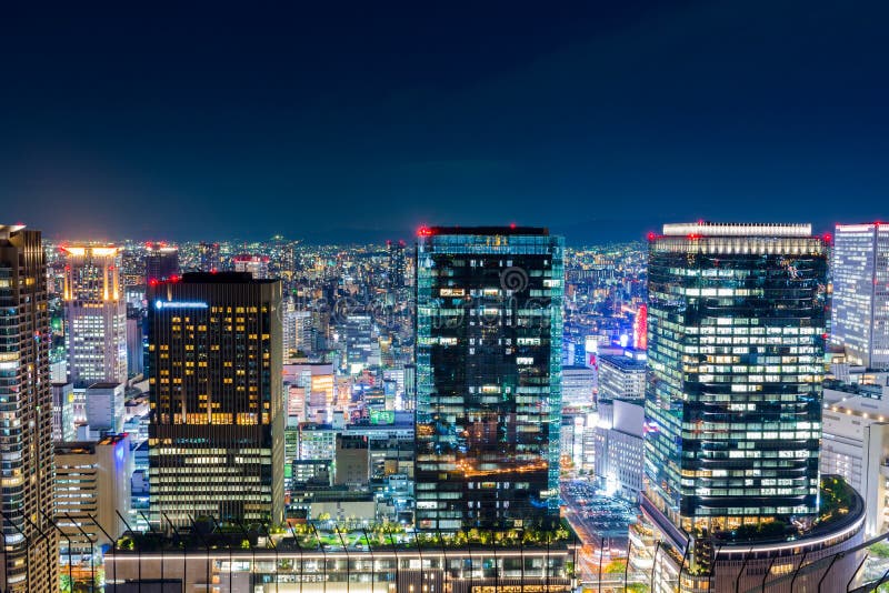 Mooie Luchtnachtmening van Osaka Cityscape, Japan royalty-vrije stock foto Mooie Luchtnachtmening van Osaka Cityscape, Japan royalty-vrije stock foto
