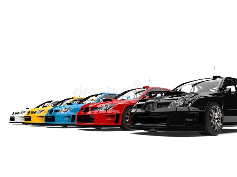 Mooie moderne het reizen raceauto's in een lijn stock illustratie