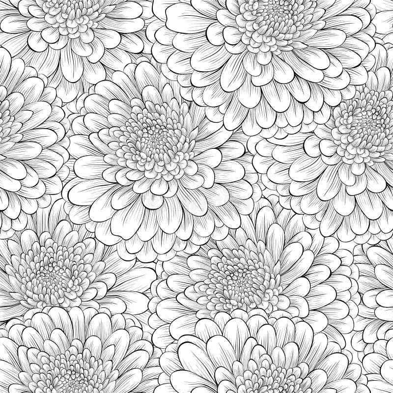 Mooie naadloze achtergrond met zwart-wit zwart-witte bloemen stock illustratie Mooie naadloze achtergrond met zwart-wit zwart-witte bloemen stock illustratie