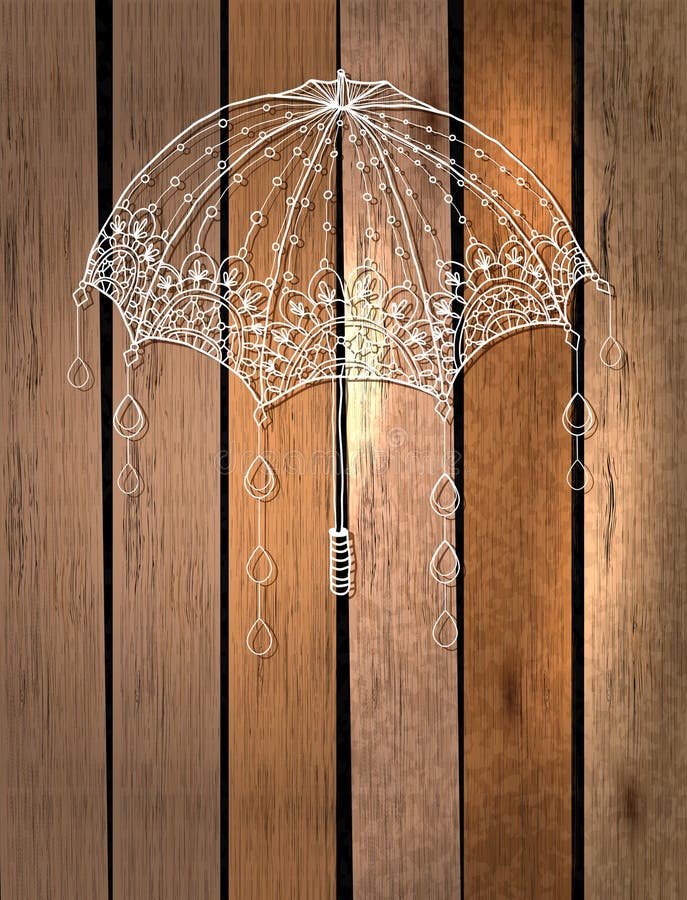 Beautiful umbrella with drops over wood background. Beautiful umbrella with drops over wood background