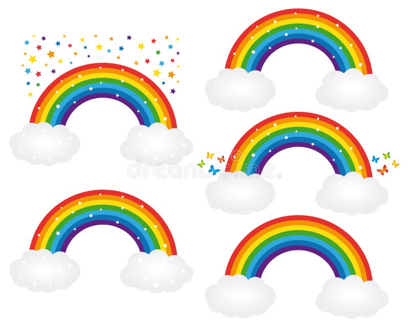 Mooie regenbogenillustraties Vector geplaatste pictogrammen stock illustratie Mooie regenbogenillustraties Vector geplaatste pictogrammen stock illustratie