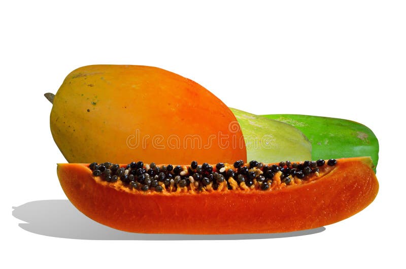 Mooie verse rijpe papaja's op witte achtergrond stock foto Mooie verse rijpe papaja's op witte achtergrond stock foto