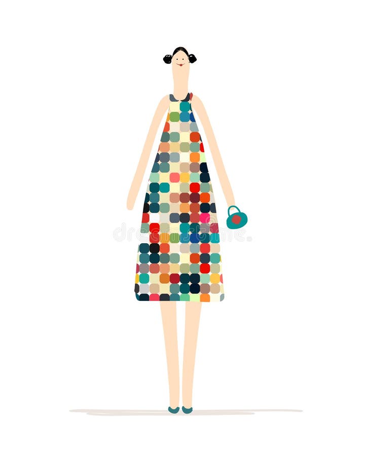 Mooie vrouw in kleurrijke kleding voor uw ontwerp stock illustratie Mooie vrouw in kleurrijke kleding voor uw ontwerp stock illustratie