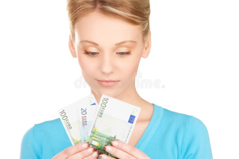 Mooie vrouw met geld stock afbeelding