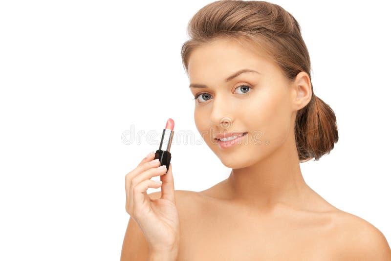 Mooie vrouw met lippenstift stock fotografie Mooie vrouw met lippenstift stock fotografie
