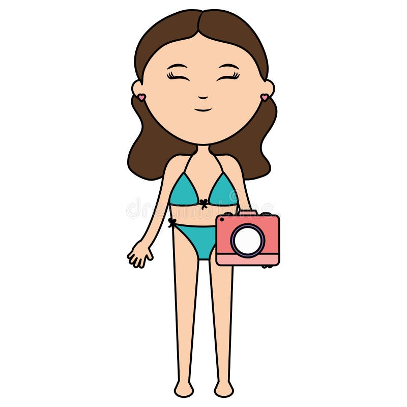 Mooie vrouw met zwempak en fotografische camera vector illustratie Mooie vrouw met zwempak en fotografische camera vector illustratie