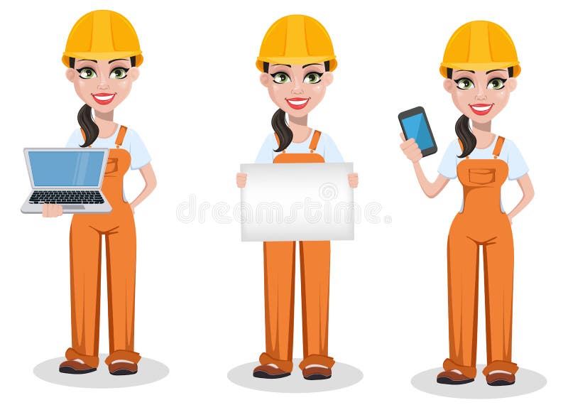 Mooie vrouwelijke bouwvakker in uniform stock illustratie