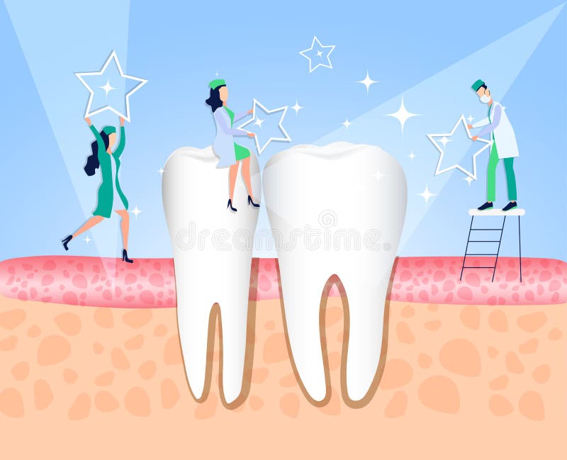 Mooie witte tanden De kleine artsen behandelen tanden Medische richtingstandheelkunde Wit email van de tand Voor tandartsvecto vector illustratie Mooie witte tanden De kleine artsen behandelen tanden Medische richtingstandheelkunde Wit email van de tand Voor tandartsvecto vector illustratie