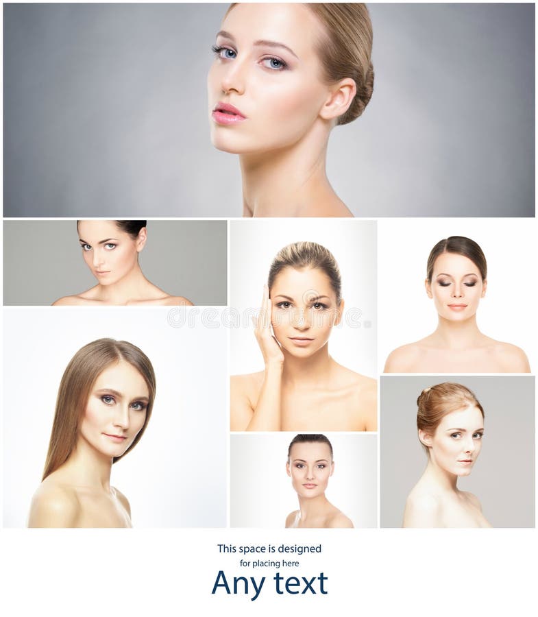 Mooie, zuivere en gezonde vrouwelijke gezichten Portret van jonge vrouwen in collage Het opheffen, skincare, plastische chirurgie stock fotografie Mooie, zuivere en gezonde vrouwelijke gezichten Portret van jonge vrouwen in collage Het opheffen, skincare, plastische chirurgie stock fotografie