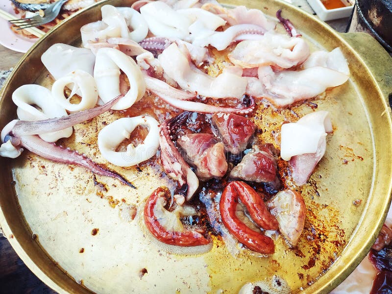 Mookata Thailand Barbecue Grilled Pan in Thai Style Stock Photo Image