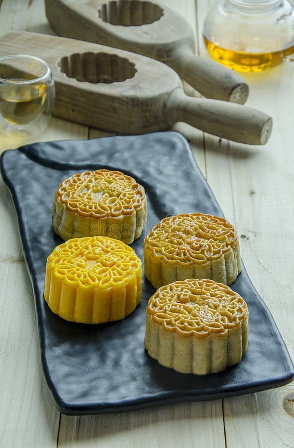 Moon Cakes Chinese Baked Pastry Stock Image - Image of lunar, cakes ...