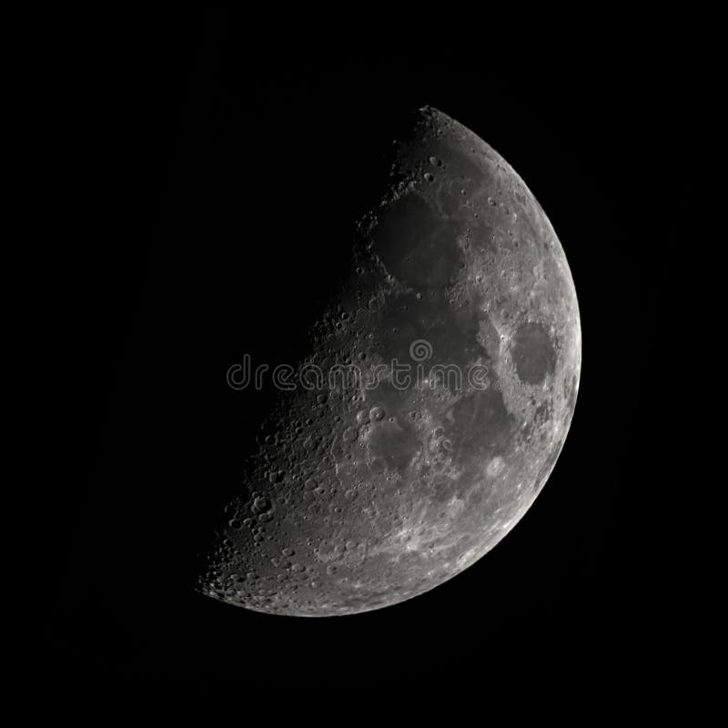 Moon first quarter phase, view from Northern Hemisphere.