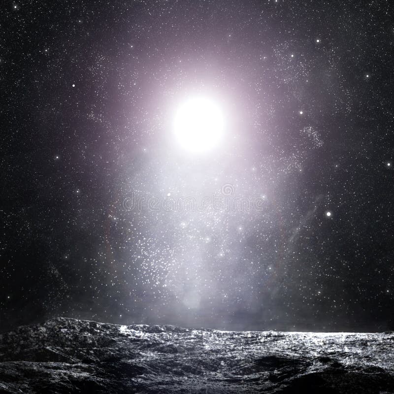 Moon landscape background. Sun shining in space vector illustration Moon landscape background. Sun shining in space vector illustration