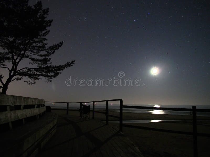 Moon light and stars gamini constellation over Baltic sea