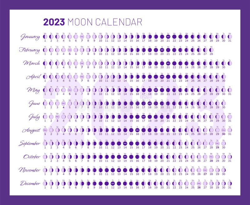 Moon Lunar 2023 Year Calendar Monthly Cycle Planner Design Stock Vector