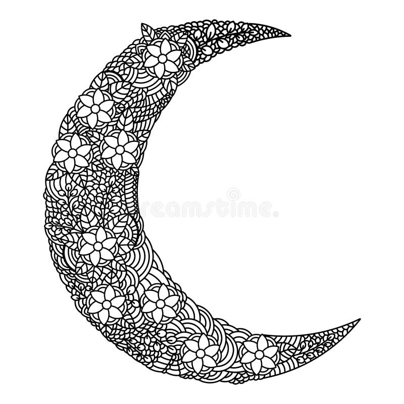 Moon Mandala. Moon Decoration Element. Hand Drawn Stock Vector ...