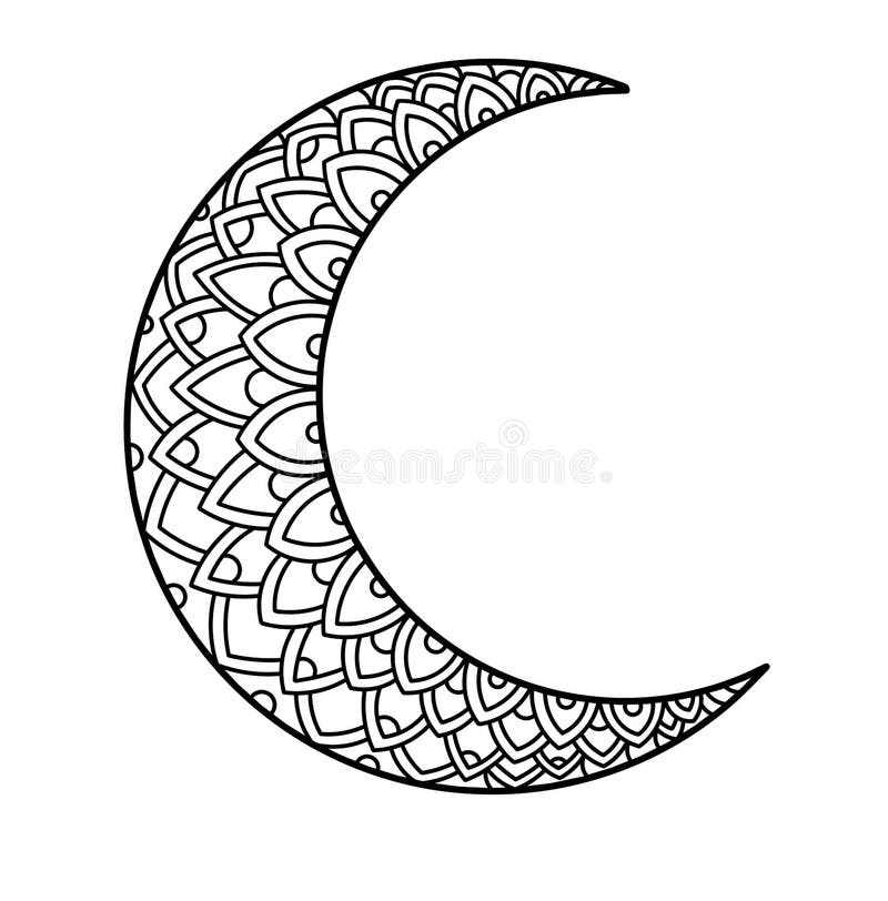 Moon, Mandala Floral Ornament Hand Drawn Isolated Stock Illustration ...