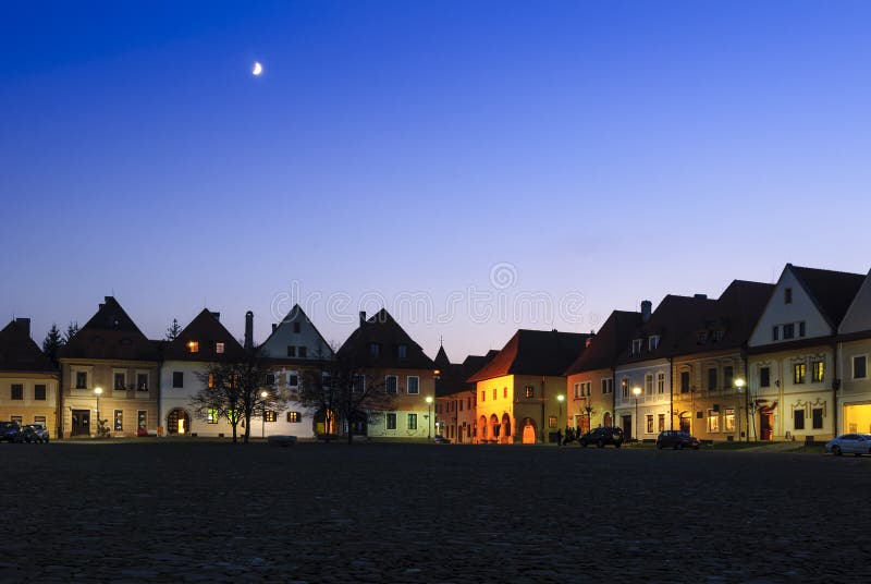 Moon over old town in Bardejov