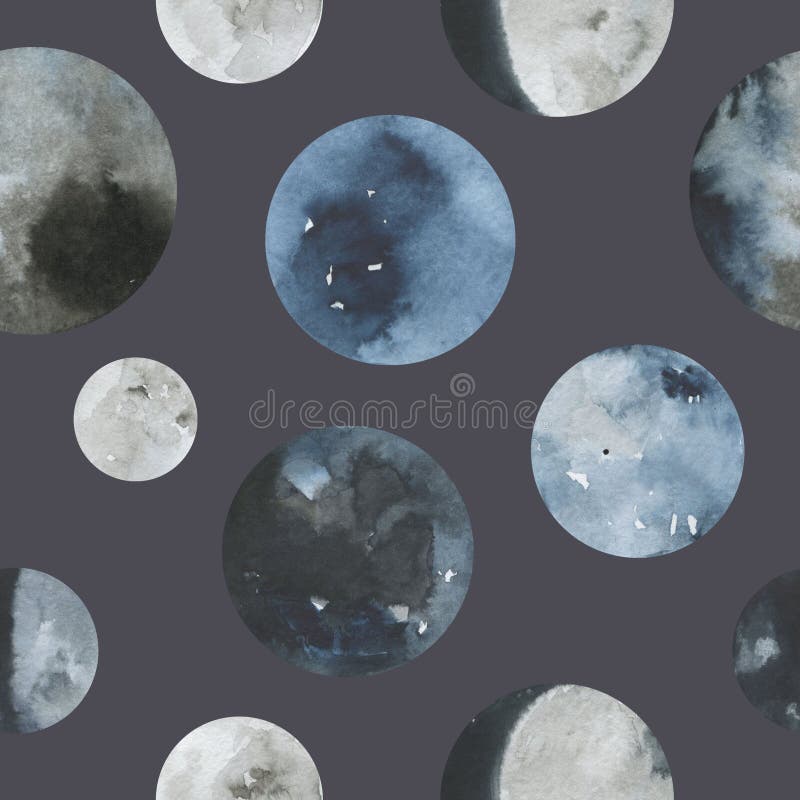 Moon Phaases Watercolor Illustration Trendy Hand Painted Moon Various