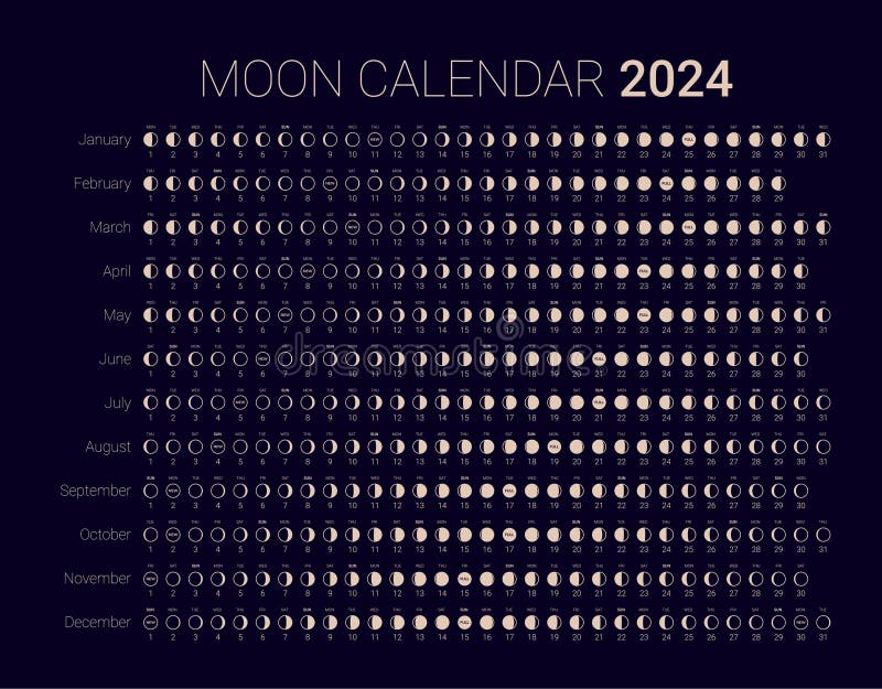 2024 Year Moon Calendar Monthly Cycle Planner Design Template Stock