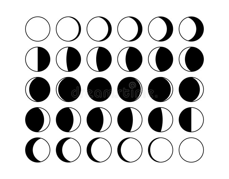 Moon Phase. Half Shape Lunar Cycle, Moon Silhouette Calendar Concept