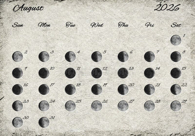 Moon Phases Calendar, August 2026 Stock Illustration ...