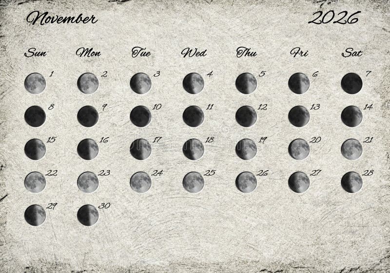 Moon Phases Calendar, November 2026 Stock Illustration ...