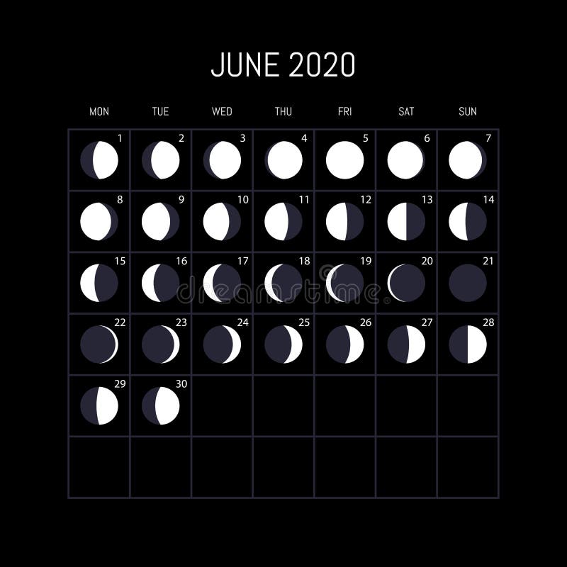 Moon Phases Calendar for 2020 Year. June. Night Background Design Stock ...