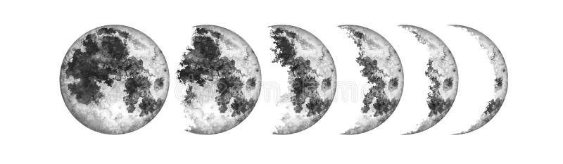 Moon Phases Isolated On White Background Watercolor Illustration