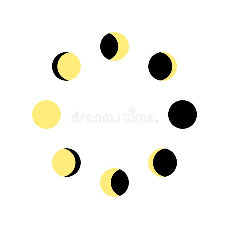 Moon Phases Moving in Circle. Calendar Lunar Cycle. Waning and Waxing