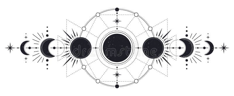 Moon Phases Mysterious Moonlight Activity Stages Hand Drawn Sacred