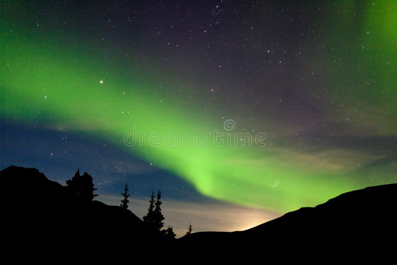 Moon Rise Hills Northern Lights Aurora Borealis Stock Photo - Image of
