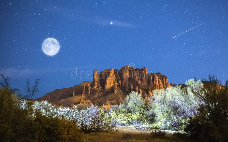 Moon Rises over Superstition Mountains