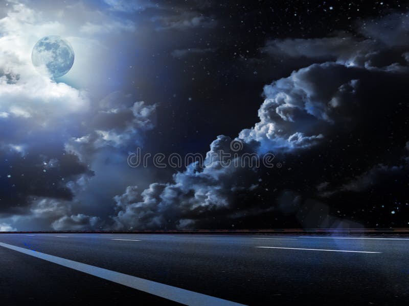 Moon sky clouds road