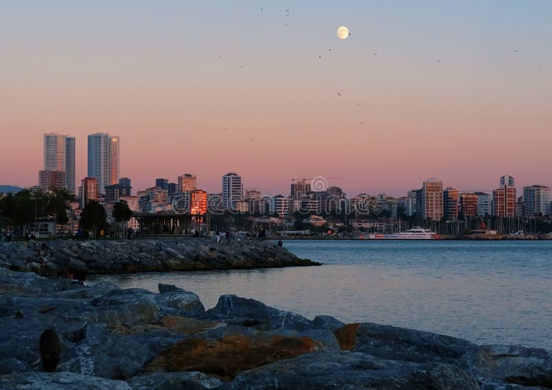 Moon in the sky, Istanbul, Turkey. stock photo Moon in the sky, Istanbul, Turkey. stock photo