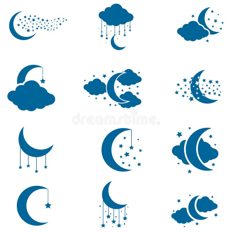 Moon and Stars Icon Vector Set. Night Illustration Sign Collection ...