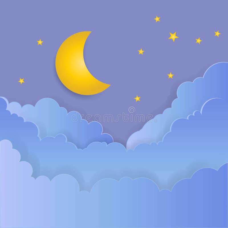 Moon and Stars in Midnight .paper Art Style - Vector Stock Vector ...