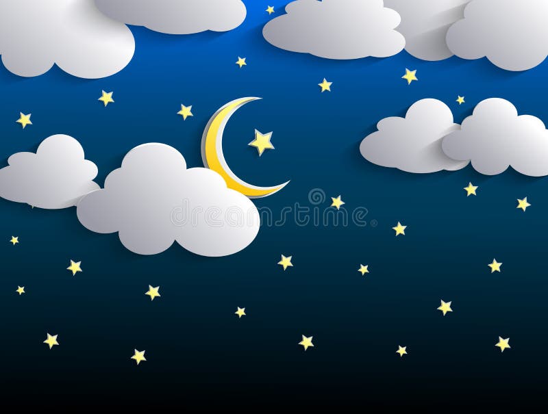 The Moon and Stars in Night Sky Stock Vector - Illustration of cartoon ...