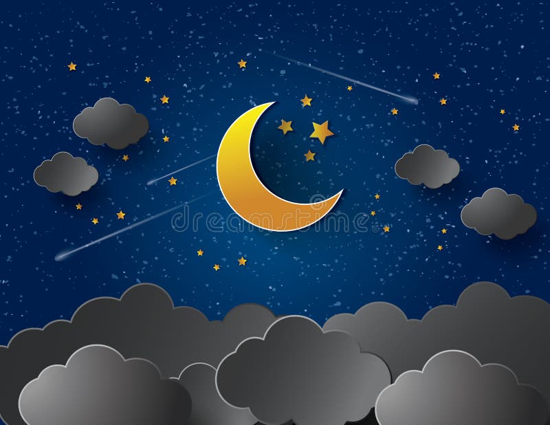 Moon and stars. stock illustration