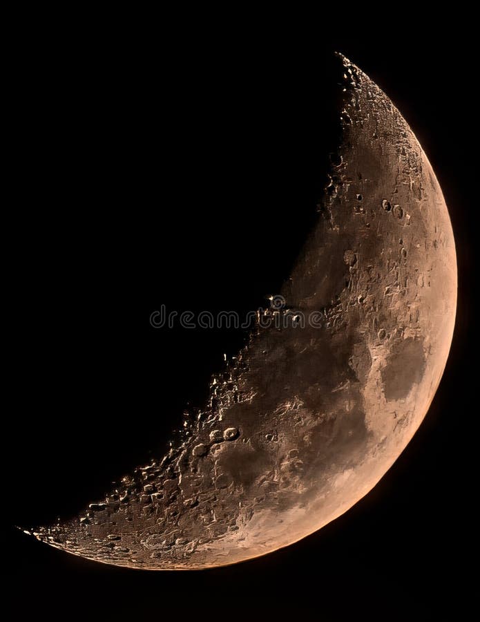 Moon through Telescope, Waxing Crescent Moon Stock Image Image of